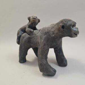 Maman Chimpanzé et son petit céramique Raku