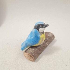 Mini statuette de Mésange bleue en raku