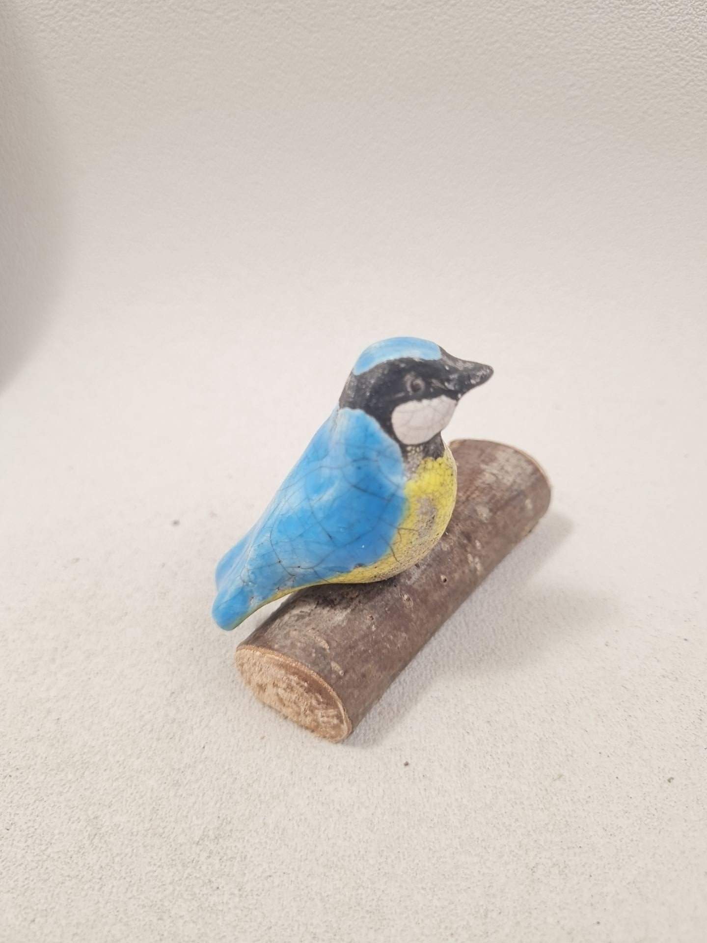 Mini statuette de Mésange bleue en raku