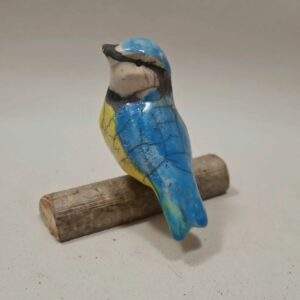 Sculpture de mésange bleue en céramique Raku – esprit nature