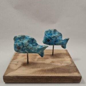 Duo de Poissons bleus raku