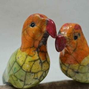 Inséparables - le couple d'oiseaux en raku