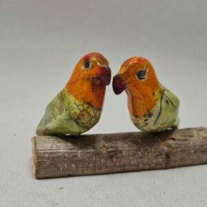 Inséparables - le couple de minis oiseaux en raku