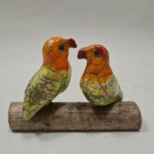 Inséparables - le couple de mini oiseaux en raku