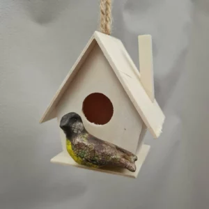 Mini mésange et son nichoir – décoration en céramique Raku