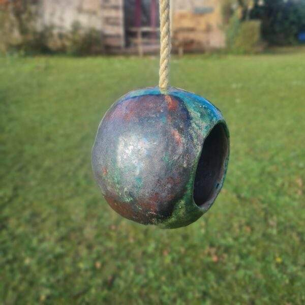 Mangeoire pour oiseaux vert et cuivré raku