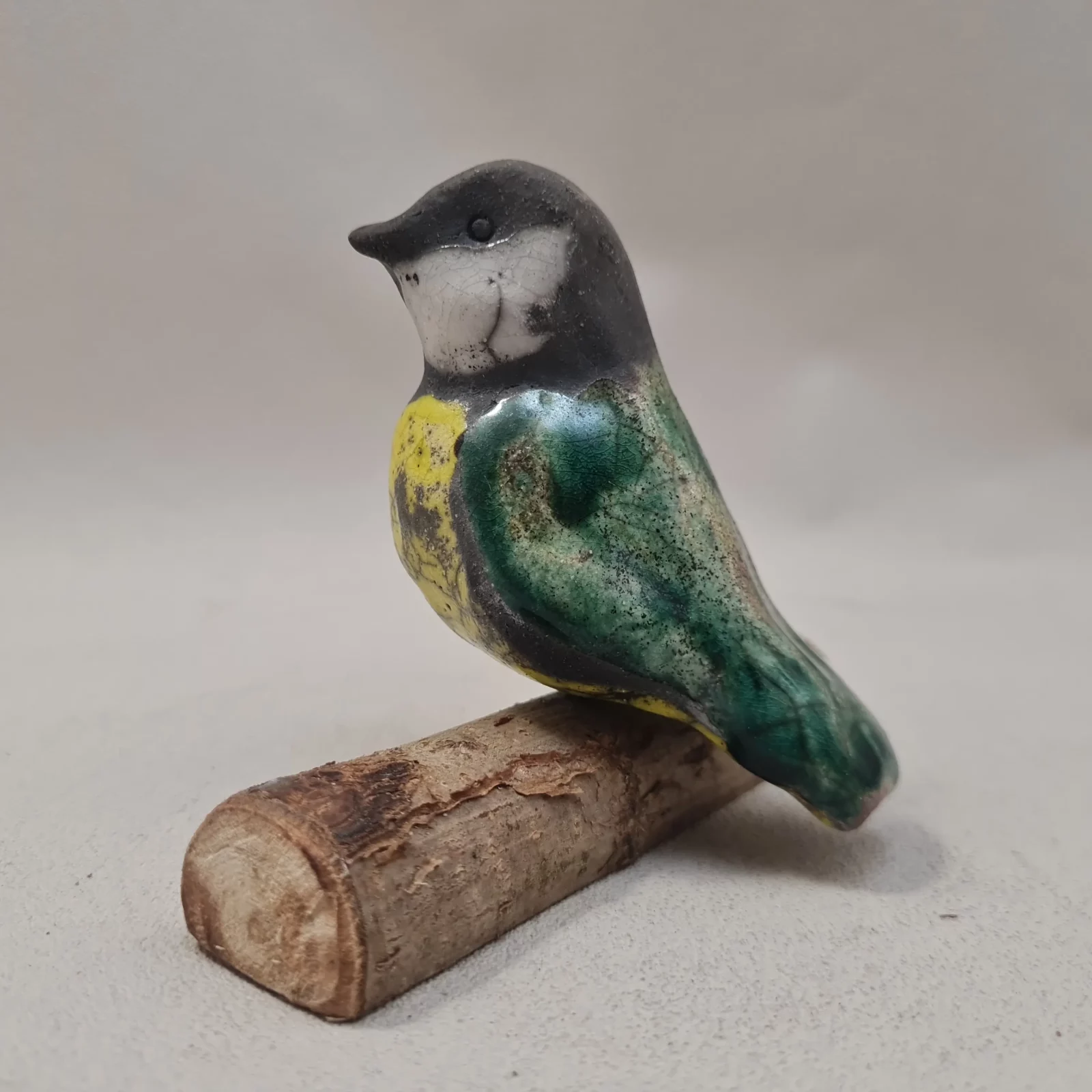 Mésange des jardins en céramique Raku – sculpture artisanale