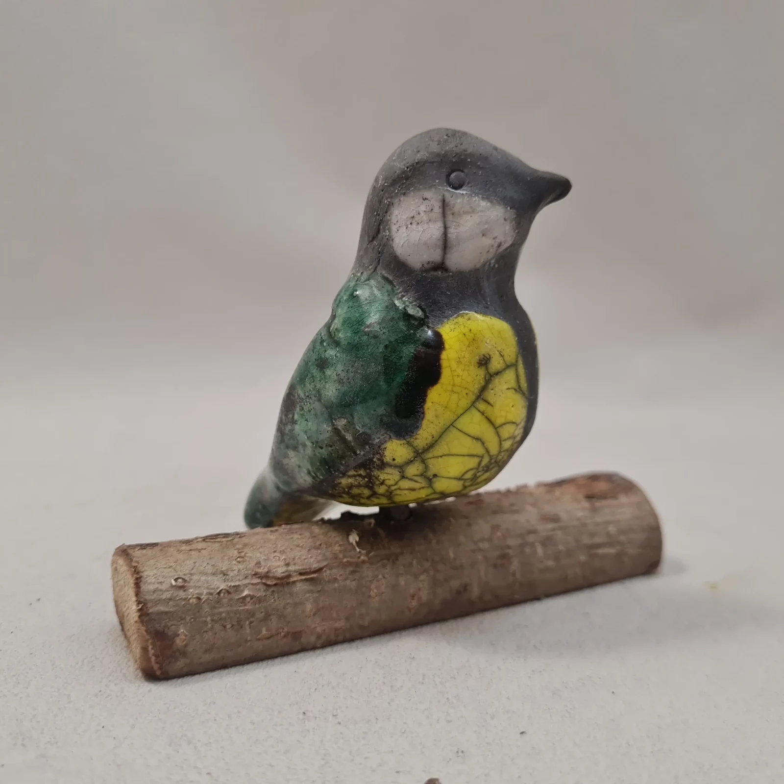 Mésange des jardins en céramique Raku – sculpture artisanale – Image 3