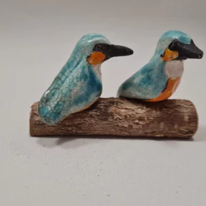 Duo de Martins pécheurs en raku (mini)